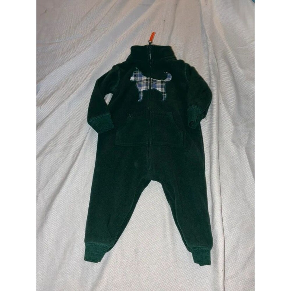 Carter’s Green Fleece One Piece Outfit Doggy Graphic Size 6 Month